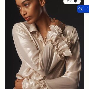 Mauve Cream Satin Blouse with Ruffled Cuffs NWT XL